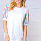 Ivory Multicolor Vertical Stripe Puff Sleeve Top