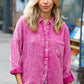 Magenta Washed Cotton Gauze Button Down Shirt