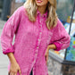 Magenta Washed Cotton Gauze Button Down Shirt