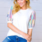 Ivory Multicolor Vertical Stripe Puff Sleeve Top