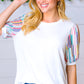 Ivory Multicolor Vertical Stripe Puff Sleeve Top