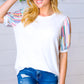 Ivory Multicolor Vertical Stripe Puff Sleeve Top