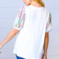 Ivory Multicolor Vertical Stripe Puff Sleeve Top