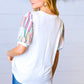 Ivory Multicolor Vertical Stripe Puff Sleeve Top