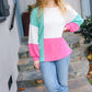 The Slouchy Mint & Pink Drop Shoulder Terry Color Block Top