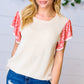 Coral & Sand Floral Short Flutter Sleeve Top