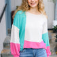 The Slouchy Mint & Pink Drop Shoulder Terry Color Block Top