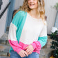 The Slouchy Mint & Pink Drop Shoulder Terry Color Block Top