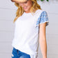 Denim & White Floral Short Flutter Sleeve Top