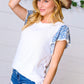 Denim & White Floral Short Flutter Sleeve Top