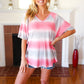 Pink & Grey Tie Dye Stripe Terry V Neck Top