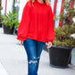 Be Merry Red Frill Mock Neck Crinkle Woven Top