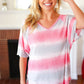 Pink & Grey Tie Dye Stripe Terry V Neck Top