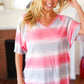 Pink & Grey Tie Dye Stripe Terry V Neck Top