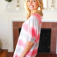 Pink & Grey Tie Dye Stripe Terry V Neck Top