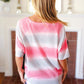 Pink & Grey Tie Dye Stripe Terry V Neck Top