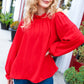 Be Merry Red Frill Mock Neck Crinkle Woven Top