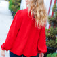 Be Merry Red Frill Mock Neck Crinkle Woven Top