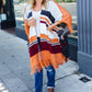 Follow Me Rust Multicolor Stripe Tassel Fringe Open Poncho