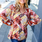 Rust Harvest Floral Patchwork V Neck Blouse