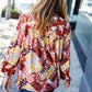 Rust Harvest Floral Patchwork V Neck Blouse