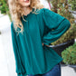 Be Merry Hunter Green Frill Mock Neck Crinkle Top