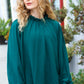 Be Merry Hunter Green Frill Mock Neck Crinkle Top