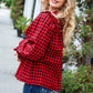 Adorable in Red Gingham Shirred Mock Neck Top