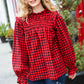 Adorable in Red Gingham Shirred Mock Neck Top