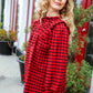 Adorable in Red Gingham Shirred Mock Neck Top