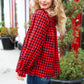 Adorable in Red Gingham Shirred Mock Neck Top