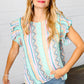 Multicolor Boho Stripe Smocked Ruffle Frill Sleeve Top