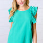 Kelly Green Double Ruffle Sleeve Crinkle Top