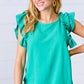 Kelly Green Double Ruffle Sleeve Crinkle Top