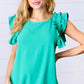 Kelly Green Double Ruffle Sleeve Crinkle Top