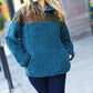 Going With You Teal Sequin & Sherpa Half Zip Pullover