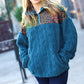 Going With You Teal Sequin & Sherpa Half Zip Pullover