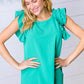 Kelly Green Double Ruffle Sleeve Crinkle Top