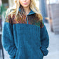 Going With You Teal Sequin & Sherpa Half Zip Pullover