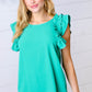 Kelly Green Double Ruffle Sleeve Crinkle Top