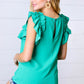 Kelly Green Double Ruffle Sleeve Crinkle Top