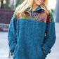 Going With You Teal Sequin & Sherpa Half Zip Pullover