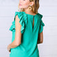 Kelly Green Double Ruffle Sleeve Crinkle Top