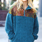 Going With You Teal Sequin & Sherpa Half Zip Pullover