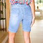 Medium Blue High Rise Distressed Bermuda Denim Shorts