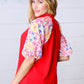 Cardinal Red Frilled Mock Neck Floral Puff Sleeve Top