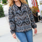 Call For You Grey Aztec Half Zip High Neck Hoodie