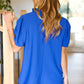 Lovely In Holiday Blue Frill Mock Neck Woven Top