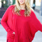 Going My Way Red Hacci Dolman Pocketed Sweater Top