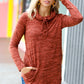 Rust Marled Cowl Neck Pocketed Top